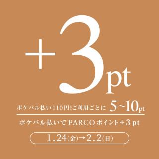 5-10pt for each use of 110 yen (tax included) for PARCO Point Up Campaign Pokepal payment